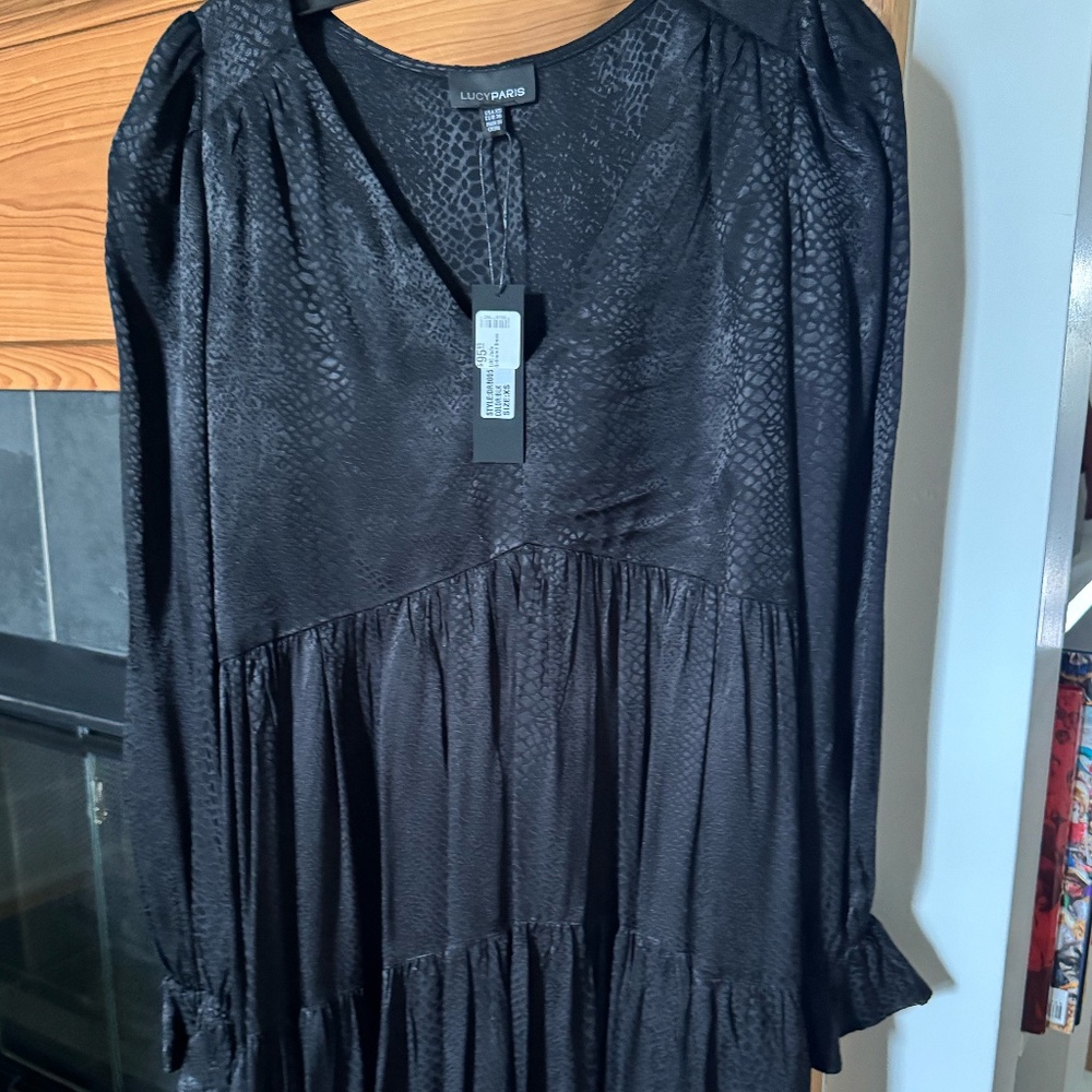 Lucy Pais Black Dress XS with tags snake/animal print